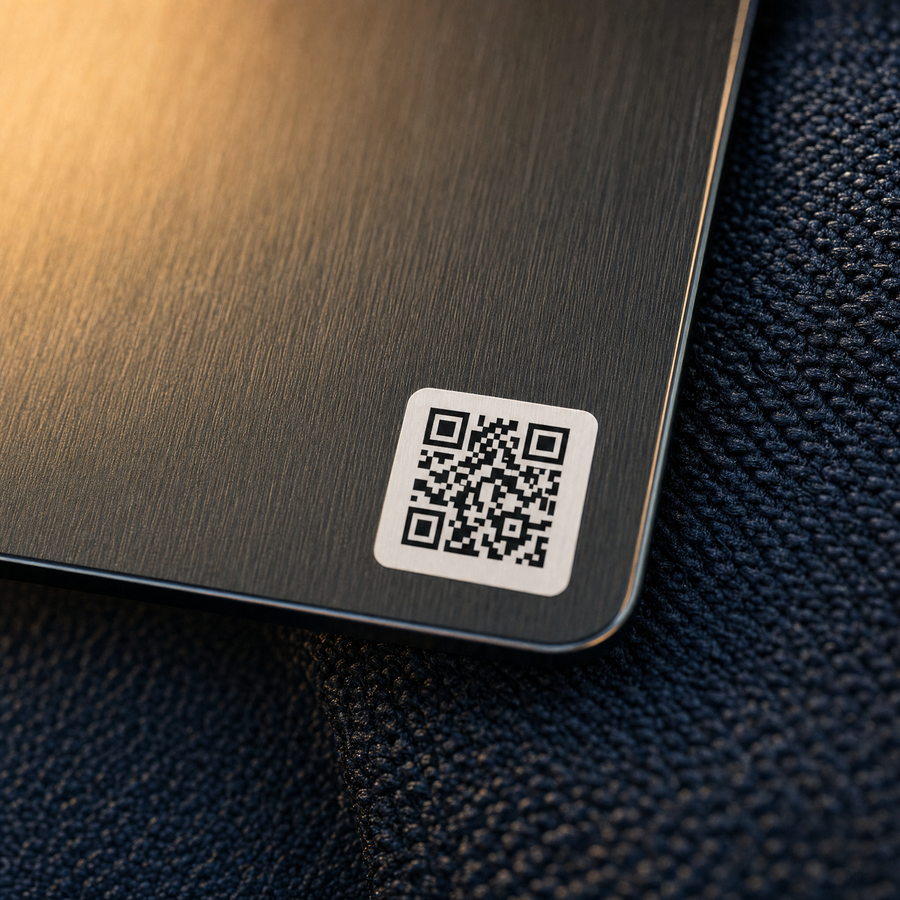 Étiquette de bagage connectée, gros plan sur le QR code