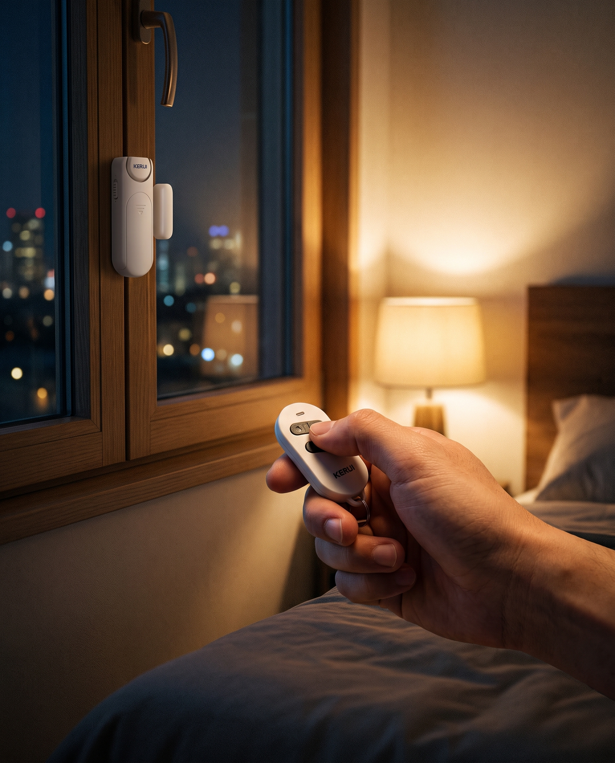 Activation de l'alarme de fenêtre avec la télécommande, la nuit